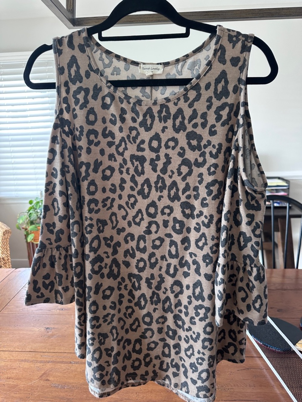Sweet Lovely Taupe Leopard Cold-Shoulder Tank Top